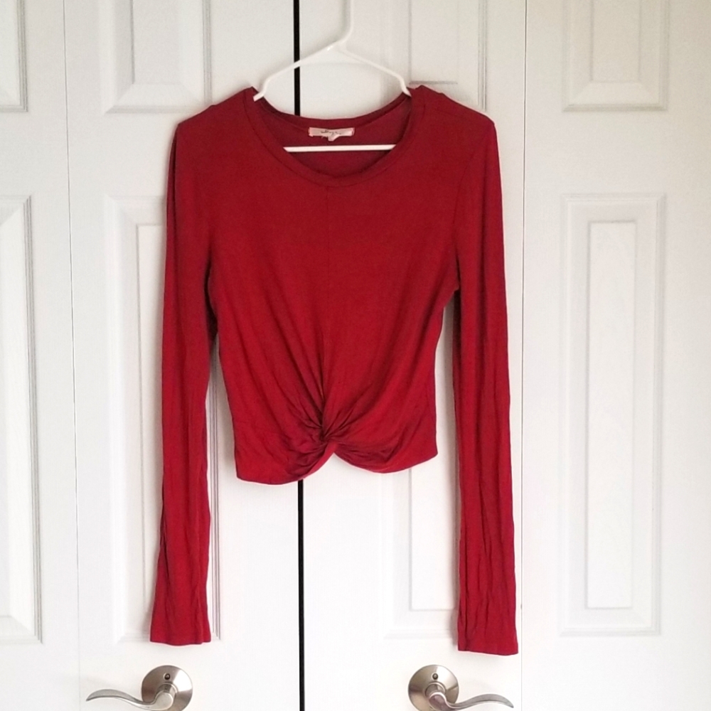 Twisted long sleeve crop top, juniors S